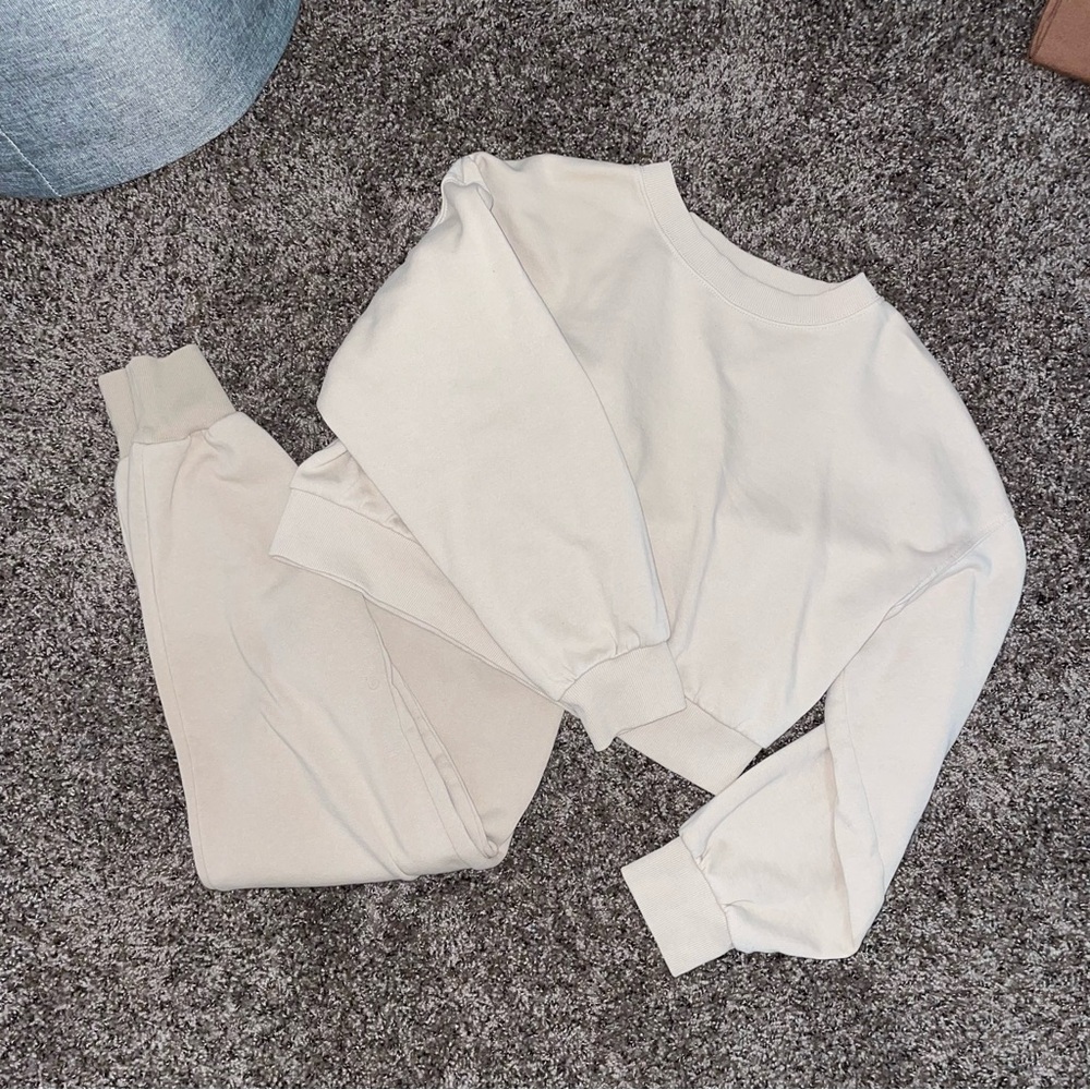 Beige Pants and Sweatshirt Set